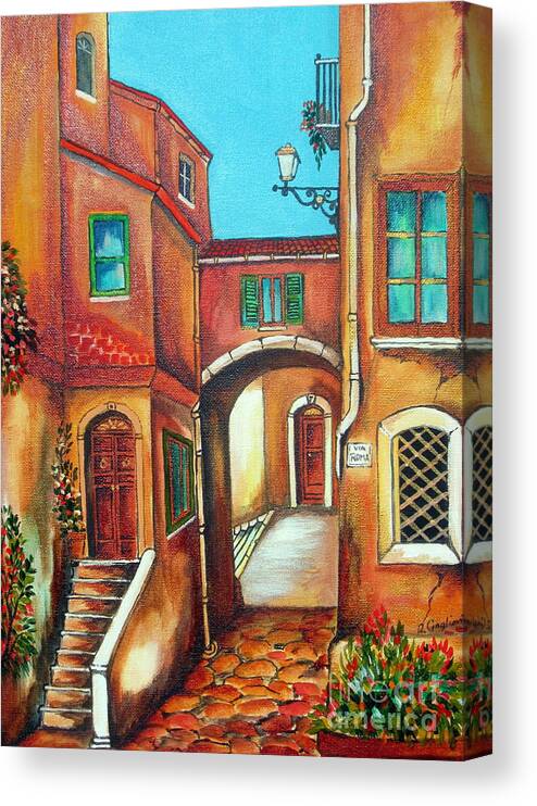 Tuscany Canvas Print featuring the painting Via Roma in Tuscany Village by Roberto Gagliardi