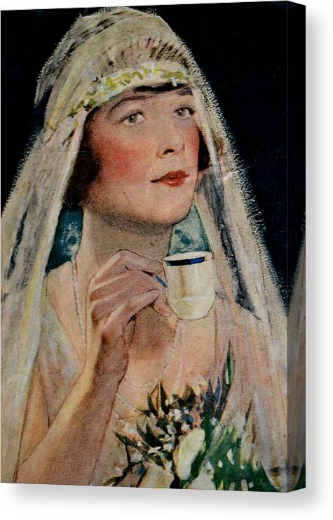 Vintage Canvas Print featuring the photograph Vintage Woman With Tea by Deena Stoddard