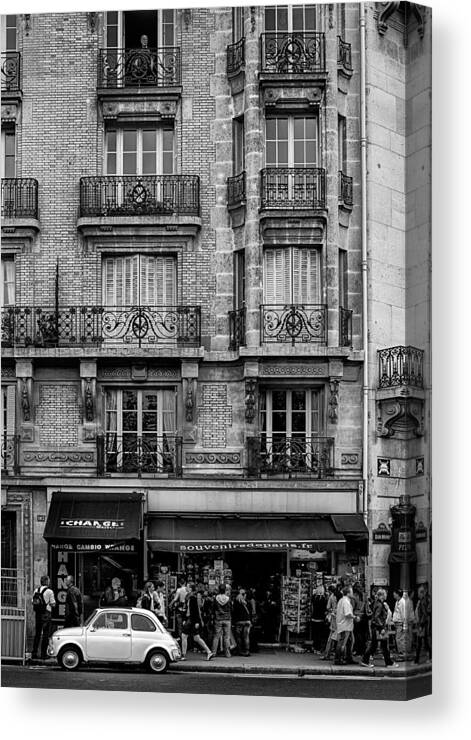 Paris Canvas Print featuring the photograph White Car in Paris by Nigel R Bell