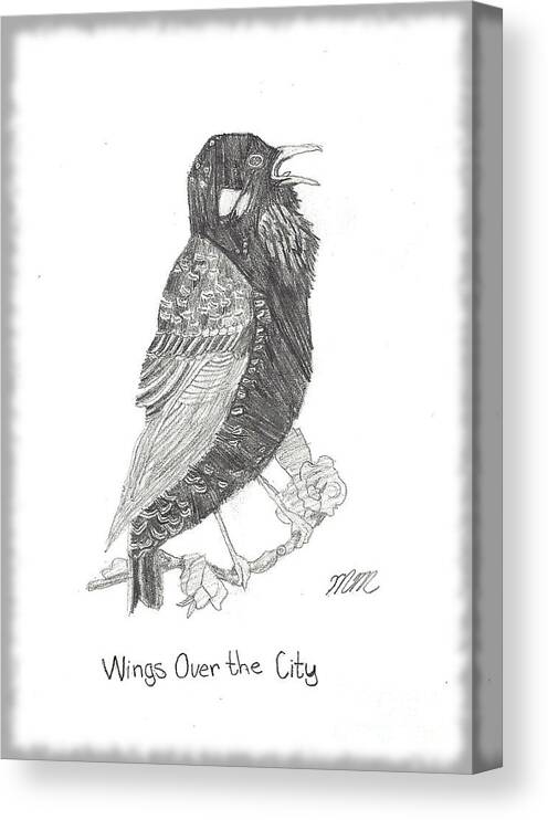 Wings Over The City Canvas Print featuring the drawing Wings Over the City by Marissa McAlister