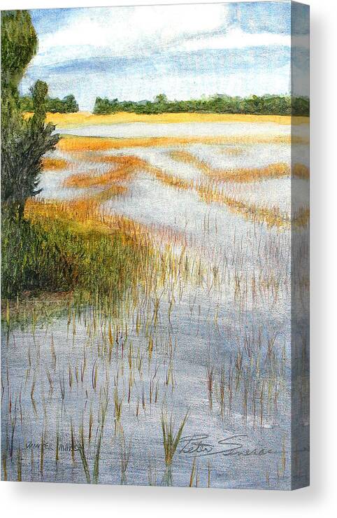 Landscape Canvas Print featuring the painting Winter Marsh by Peter Senesac