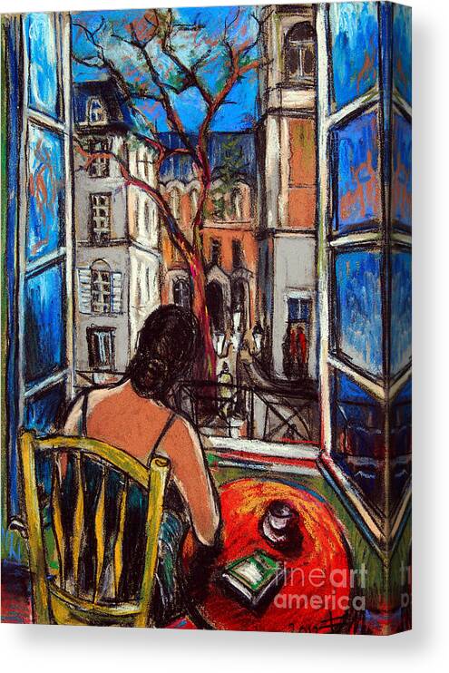 Paris Canvas Print featuring the painting Woman At Window by Mona Edulesco