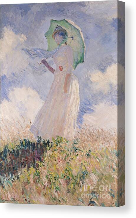 Woman With Parasol Turned To The Left Canvas Print featuring the painting Woman with Parasol turned to the Left by Claude Monet