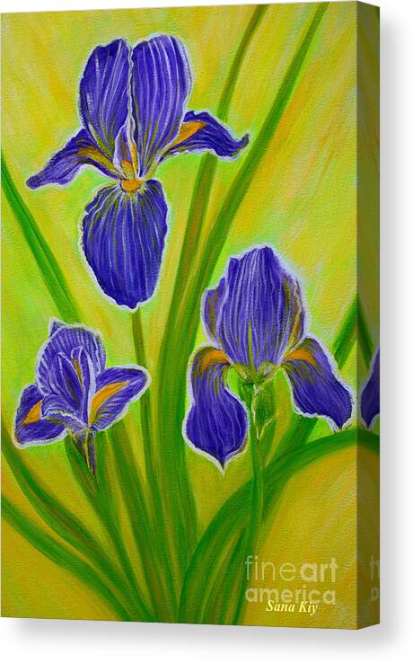 Wonderful Canvas Print featuring the painting Wonderful Iris Flowers 3 by Oksana Semenchenko