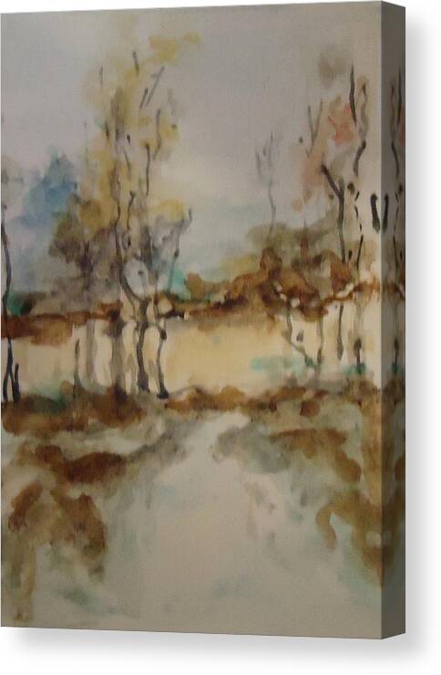 Landscape Canvas Print featuring the painting Woodland Landscape by Katie Spicuzza