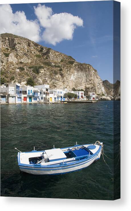 Afternoon Canvas Print featuring the photograph Greek Fishing Boat #1 by Gloria & Richard Maschmeyer