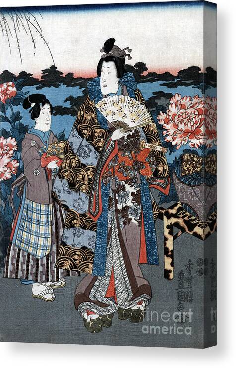 1850 Canvas Print featuring the photograph Japan: Woman In Garden #1 by Granger