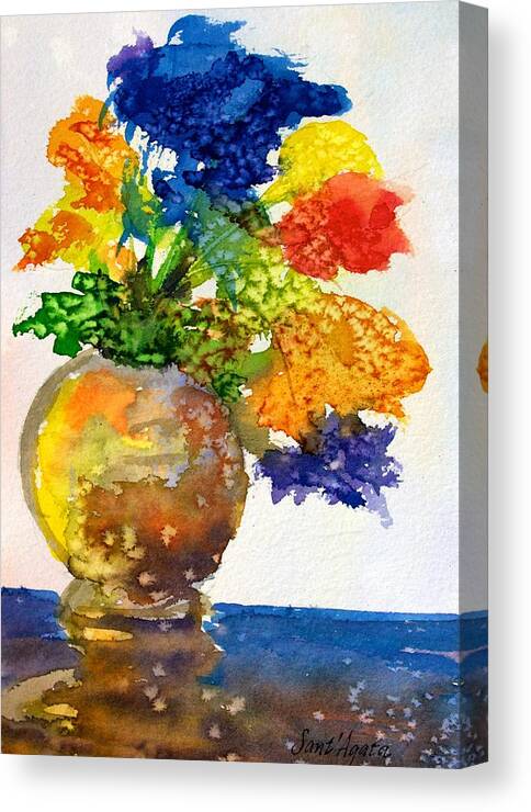 Vase Canvas Print featuring the painting Vase with Flowers by Frank SantAgata