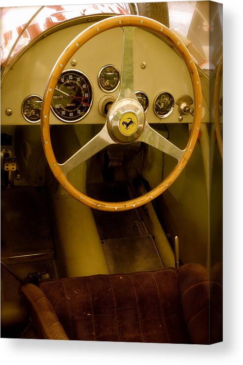 Ollectors Cars Canvas Print featuring the photograph 1952 Ferrari 500 625 Cockpit by John Colley