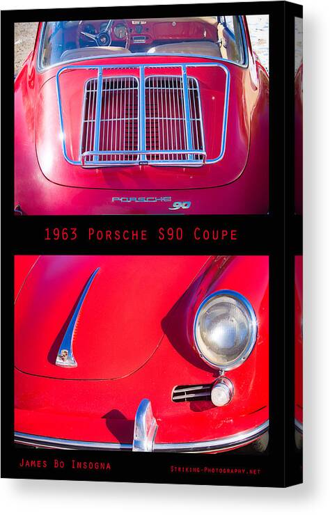 1963 Canvas Print featuring the photograph 1963 Red Porsche S90 Coupe Poster S by James BO Insogna