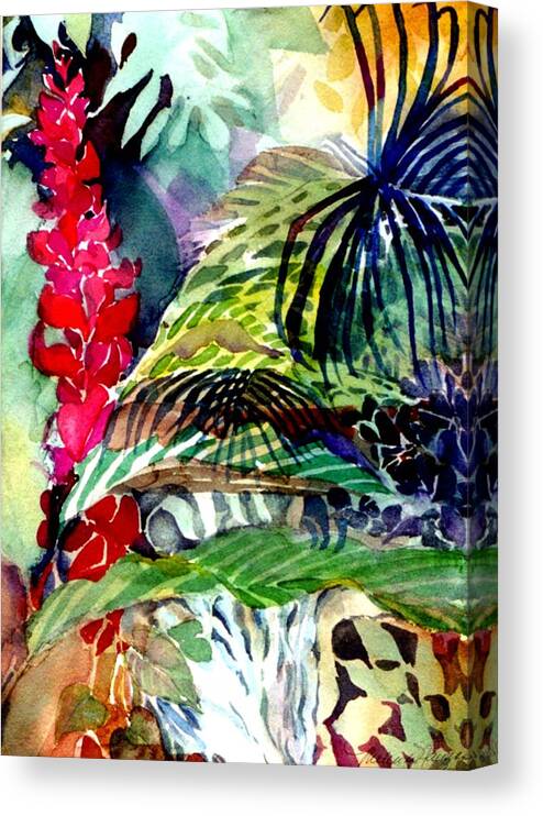 Tropical Canvas Print featuring the painting Tropical Waterfall #2 by Mindy Newman