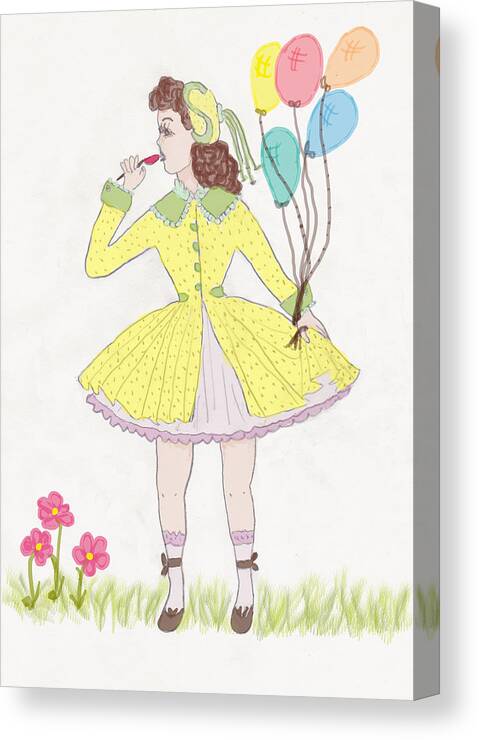 Young Girl Canvas Print featuring the drawing All Dressed Up by Rosalie Scanlon