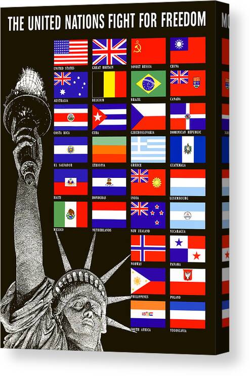 Statue Of Liberty Canvas Print featuring the painting Allied Nations Fight For Freedom by War Is Hell Store