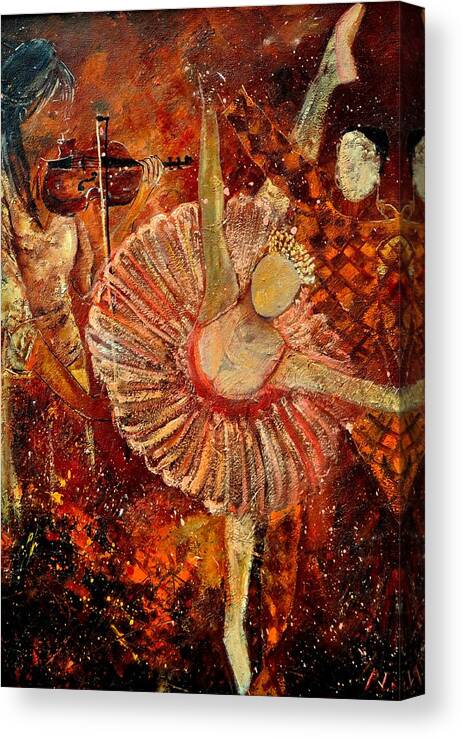 Dance Canvas Print featuring the painting Arlequino and the ballet dancer by Pol Ledent