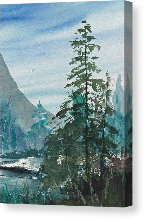 Mountains Canvas Print featuring the painting Blue Green pines by Frank SantAgata