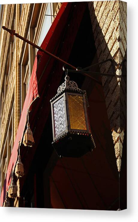 Tassels Canvas Print featuring the photograph Cafe Window Tassels and Lantern by Margie Avellino