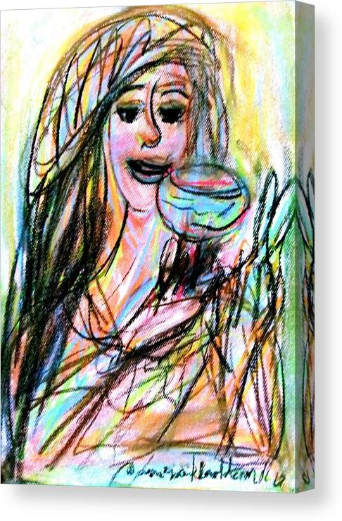 Self-portraits Canvas Print featuring the painting Cheers by Wanvisa Klawklean