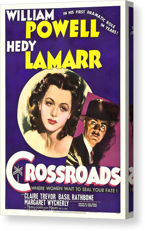 1940s Movies Canvas Print featuring the photograph Crossroads, Hedy Lamarr, William by Everett