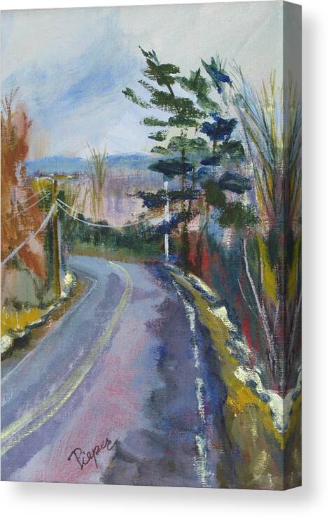 Country Road And Pine Trees Canvas Print featuring the painting Down My Road by Betty Pieper