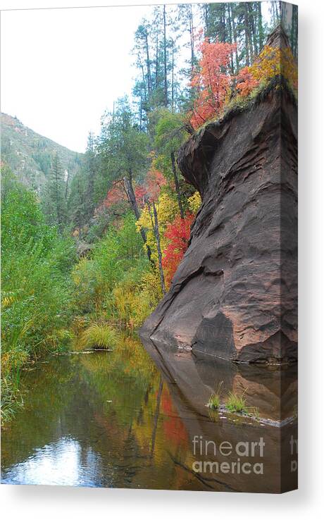 Sedona Canvas Print featuring the photograph Fall Peeks from behind the Rocks by Heather Kirk