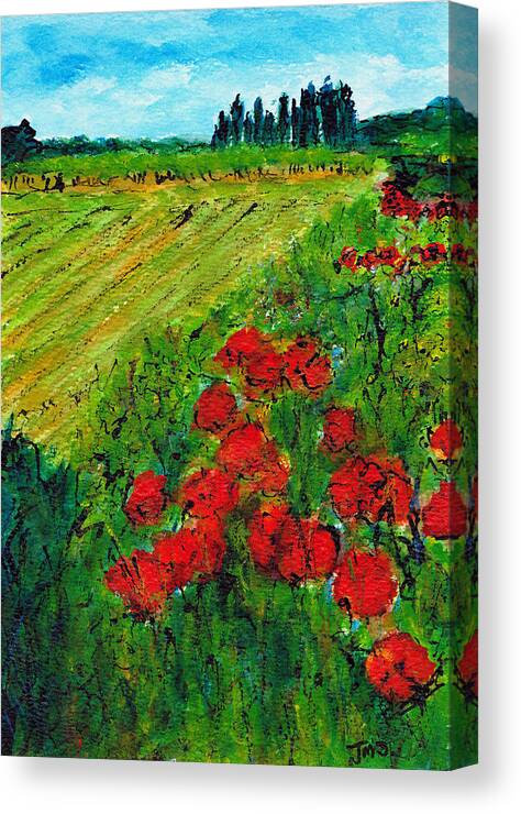 Flowers Canvas Print featuring the painting French Poppies No3 by Jackie Sherwood