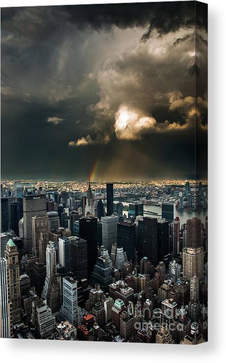 Manhatten Canvas Print featuring the photograph Great Skies over Manhattan by Hannes Cmarits