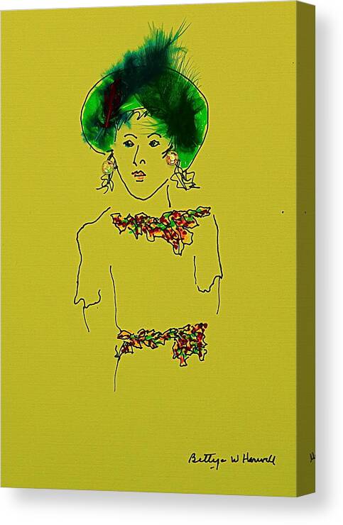 Bettye Harwell Women Canvas Print featuring the mixed media Hat Lady 11 by Bettye Harwell