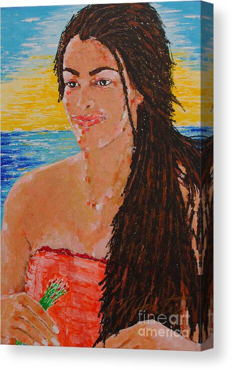 Tropical Canvas Print featuring the painting Island Flower Girl by Art Mantia