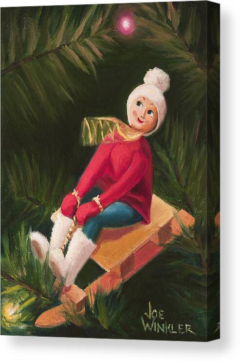  Canvas Print featuring the painting Jolly Old Elf by Joe Winkler