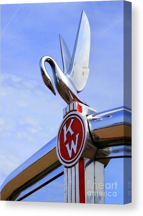 Swan Hood Ornament Canvas Print featuring the photograph Kenworth Insignia and Swan by Karyn Robinson