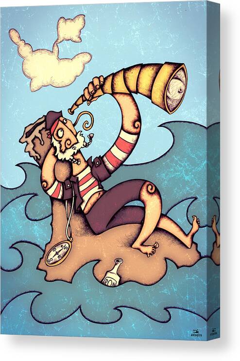 Children Canvas Print featuring the painting Lonely Pirate by Autogiro Illustration