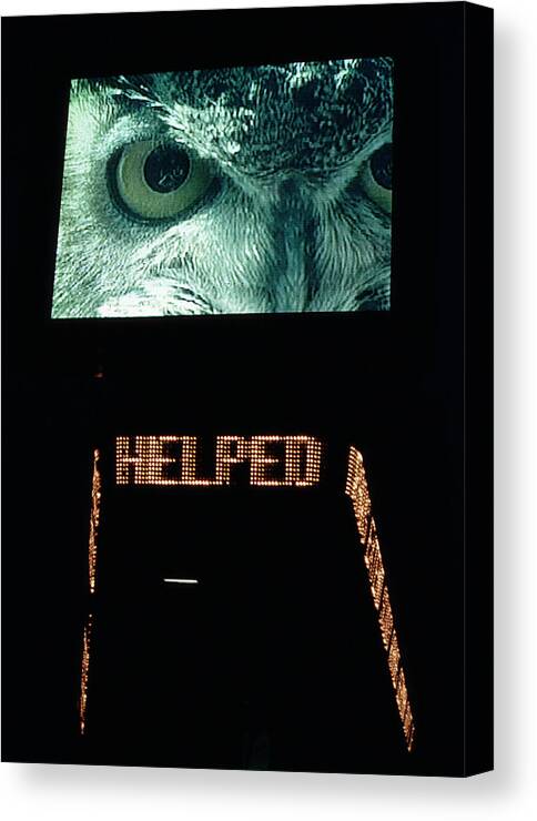 Unusual Canvas Print featuring the photograph Owl Eye Zipper Sign Times Square by Tom Wurl