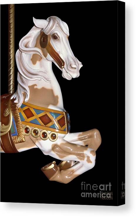 Carousel Canvas Print featuring the photograph playful pony pictures - Prancing Pinto I by Sharon Hudson