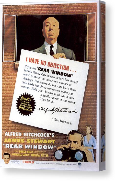 1950s Movies Canvas Print featuring the photograph Rear Window, Alfred Hitchcock, James by Everett