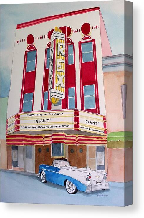 Landscape Canvas Print featuring the painting Rex Theater by Richard Willows