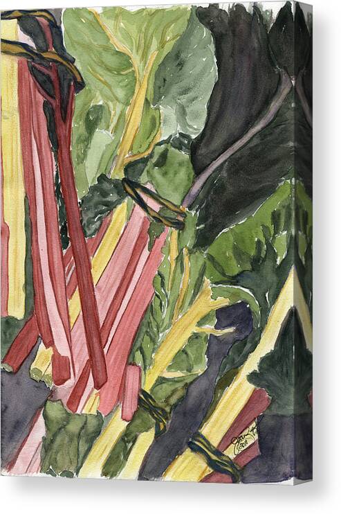 Rhubarb Canvas Print featuring the painting Rhubarb Study by Joan Zepf