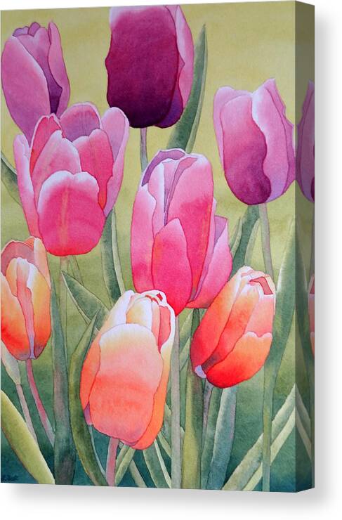 Tulips Canvas Print featuring the painting Spring by Laurel Best