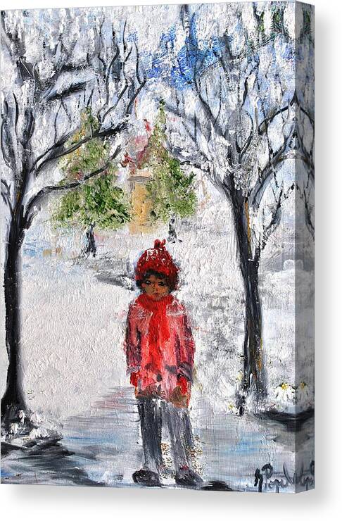 Winter Season Canvas Print featuring the painting Walking Alone by Evelina Popilian