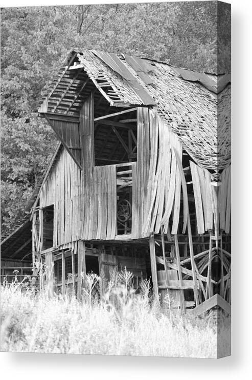 Scenery Canvas Print featuring the photograph Weathered Barn - Black and White by Harold Rau