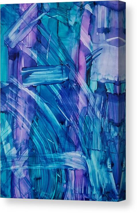 Alcohol Ink Abstract On Yupo Canvas Print featuring the painting Blues #1 by Donna Perry