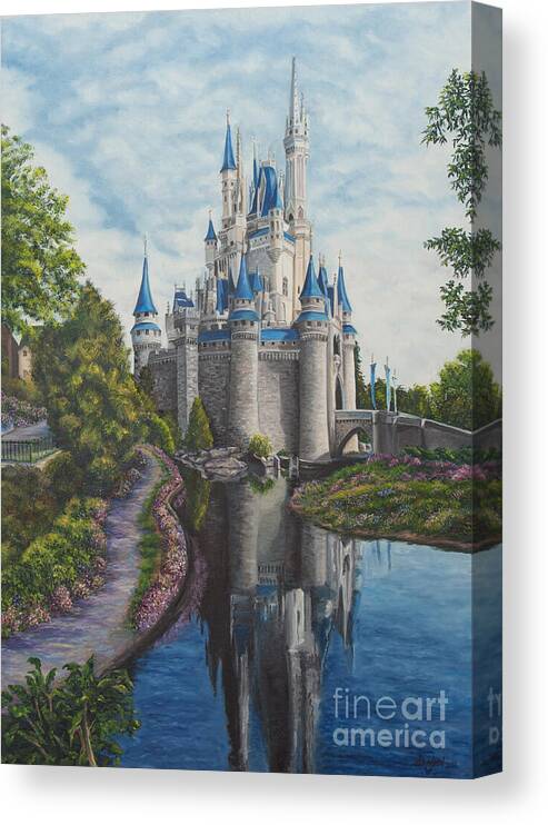 Disney Art Canvas Print featuring the painting Cinderella Castle by Charlotte Blanchard