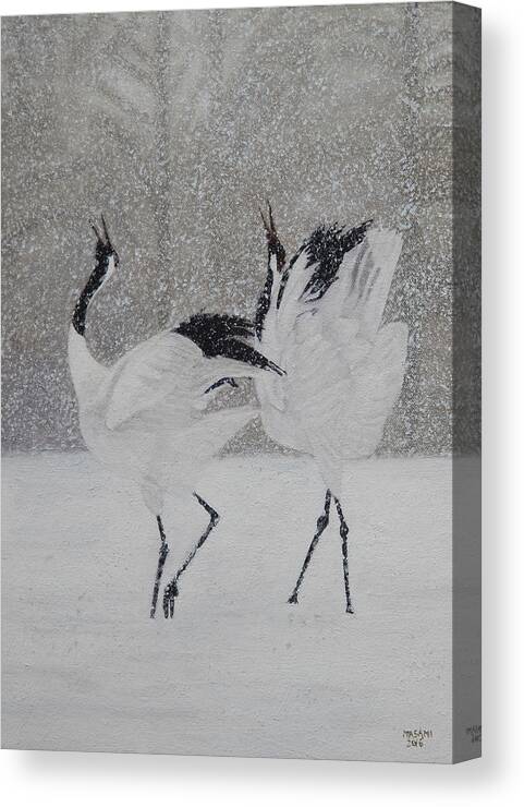 Bird Canvas Print featuring the painting Courtship Dance #1 by Masami Iida