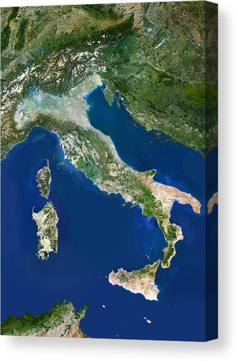 Italy Canvas Print featuring the photograph Italy, Satellite Image #1 by Planetobserver