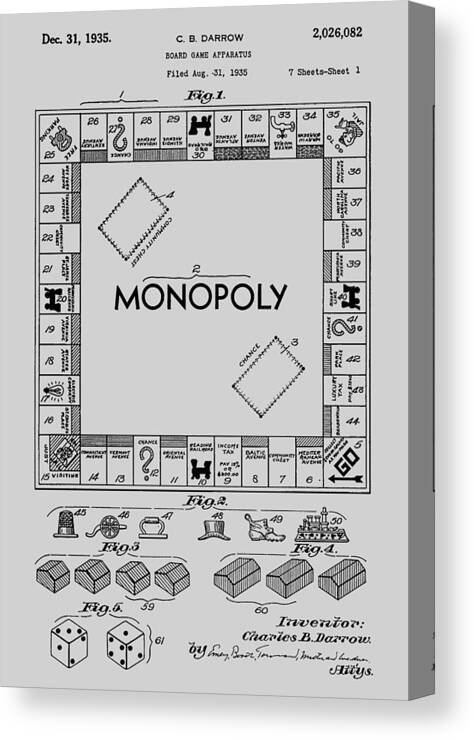 Monopoly Canvas Print featuring the photograph Monopoly Patent 1935 #2 by Chris Smith