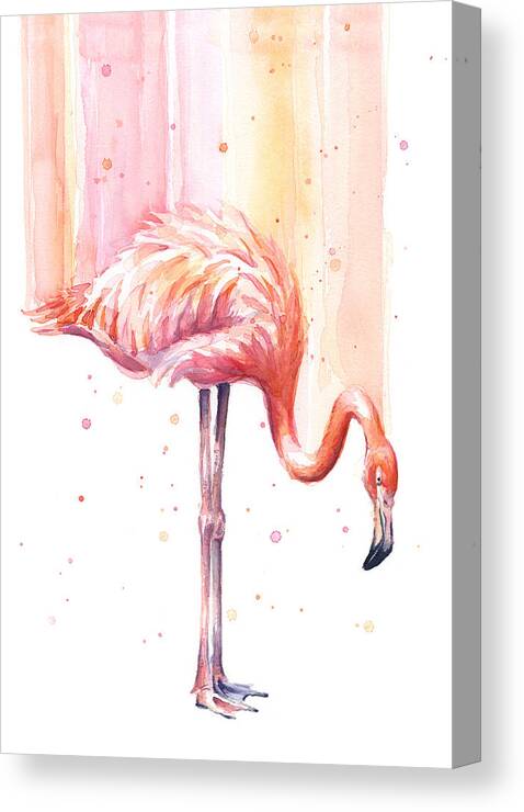 Pink Canvas Print featuring the painting Pink Flamingo - Facing Right #2 by Olga Shvartsur