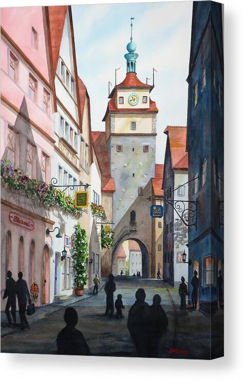 Tower Canvas Print featuring the painting Rothenburg Tower by Joseph Burger