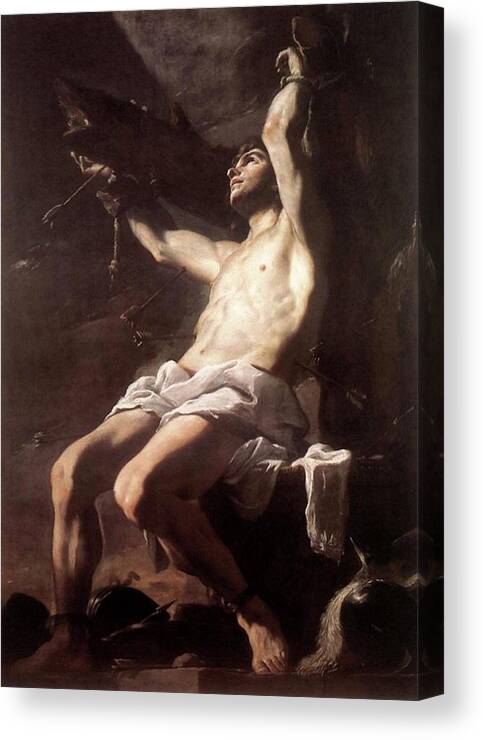 Saint Canvas Print featuring the painting Saint Sebastian By Mattia Preti by Troy Caperton