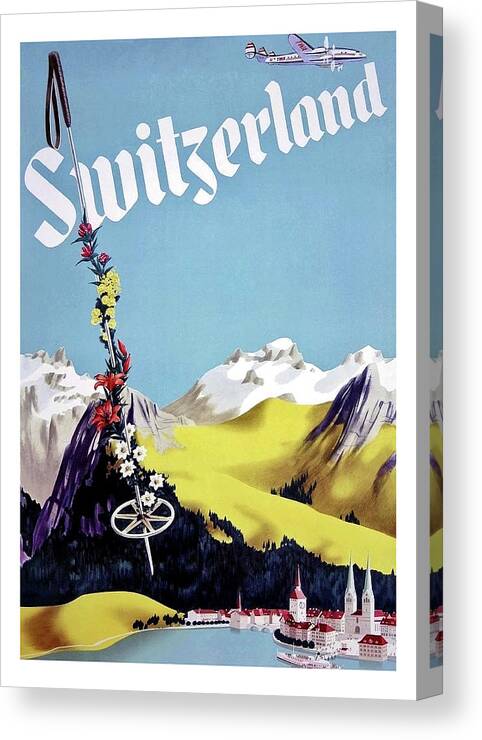 Switzerland Canvas Print featuring the painting Switzerland, Attractions, travel poster #1 by Long Shot