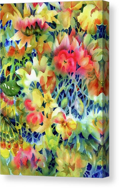 Watercolor Canvas Print featuring the painting Tangled Blooms #1 by Ann Nicholson
