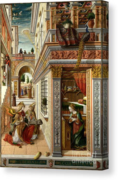 The Annunciation Canvas Print featuring the painting The Annunciation #1 by Celestial Images
